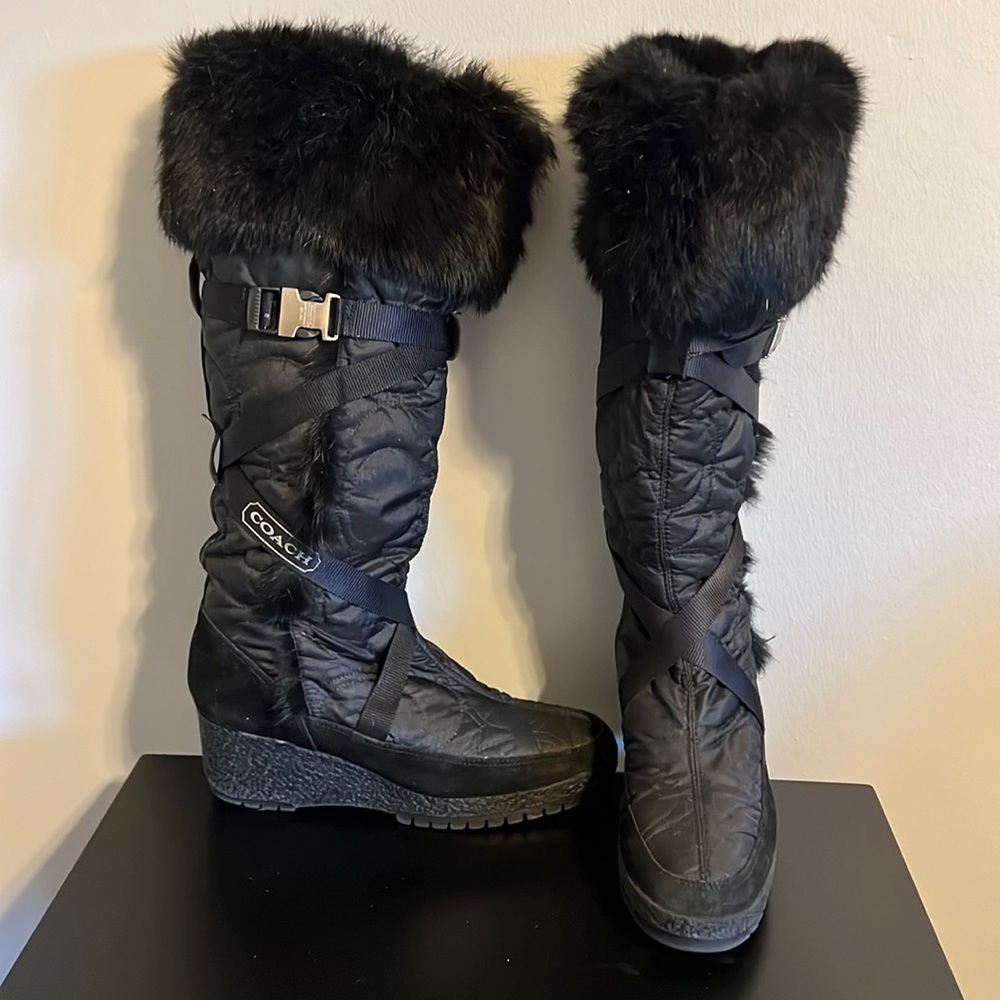 Black wedge coach snow boots
